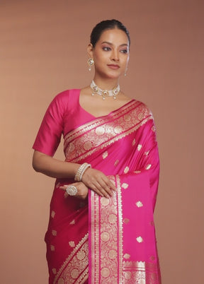 Pink Banarasi Silk Saree With Blouse Piece