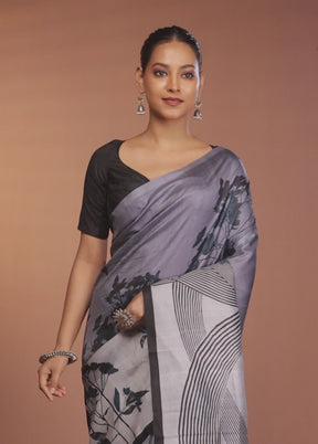 Grey Printed Pure Silk Saree Without Blouse Piece