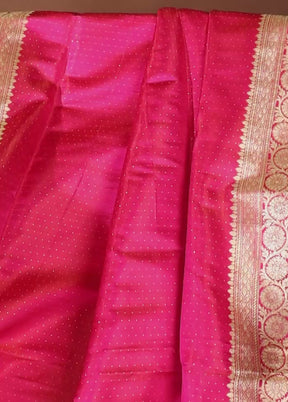 Pink Handloom Banarasi Pure Silk Saree With Blouse Piece