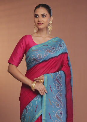Pink Chanderi Silk Saree With Blouse Piece