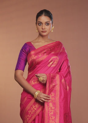 Pink Dupion Silk Saree With Blouse Piece