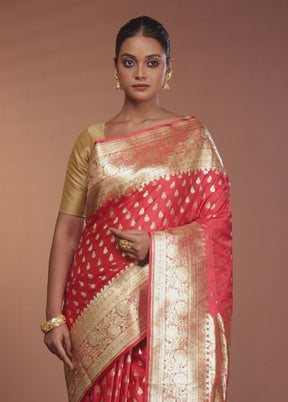Red Banarasi Silk Saree With Blouse Piece
