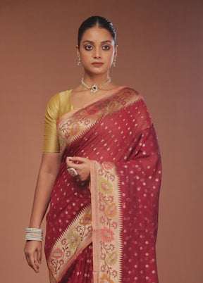 Maroon Pure Cotton Saree With Blouse Piece