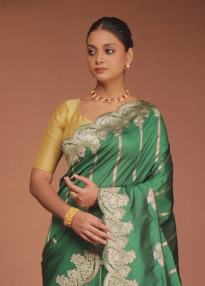 Green Handloom Katan Pure Silk Saree With Blouse Piece