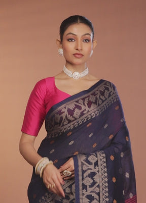 Blue Matka Silk Saree With Blouse Piece