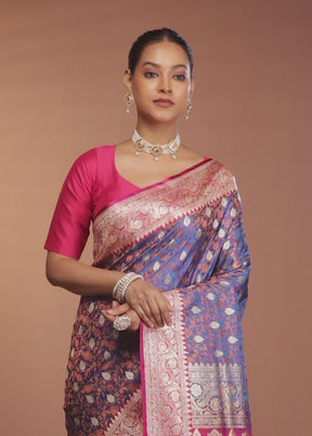 Blue Tanchoi Silk Saree With Blouse Piece