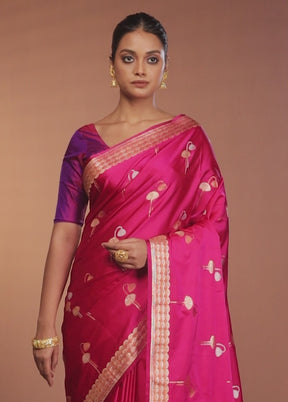 Pink Handloom Banarasi Pure Silk Saree With Blouse Piece