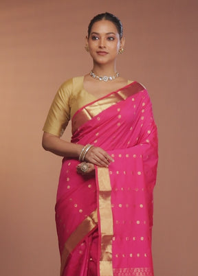 Pink Kanjivaram Silk Saree With Blouse Piece
