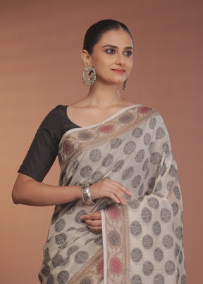 White Kora Silk Saree With Blouse Piece