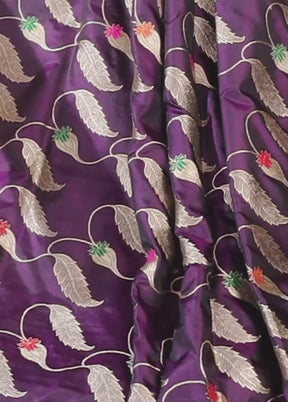 Purple Handloom Katan Pure Silk Saree With Blouse Piece