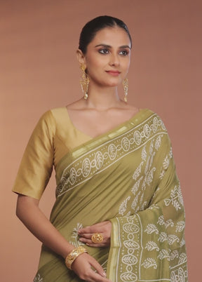 Green Chanderi Silk Saree With Blouse Piece