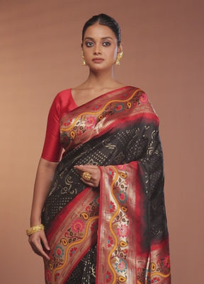 Black Dupion Silk Saree With Blouse Piece