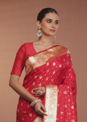 Red Banarasi Silk Saree With Blouse Piece