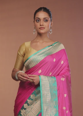 Purple Handloom Katan Pure Silk Saree With Blouse Piece