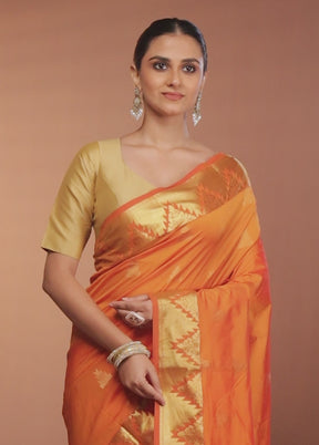 Rust Kanjivaram Silk Saree With Blouse Piece