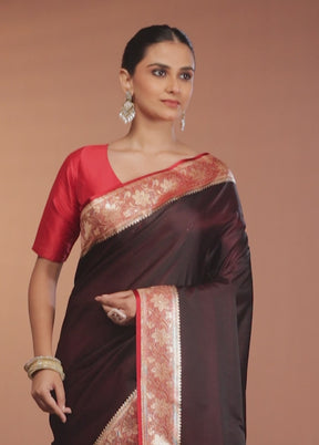 Maroon Banarasi Silk Saree With Blouse Piece