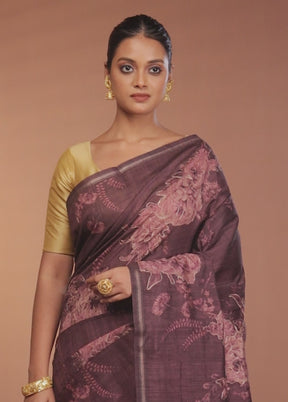 Purple Tussar Silk Saree With Blouse Piece