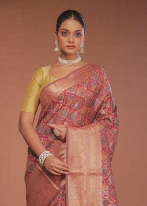 Pink Tussar Silk Saree With Blouse Piece