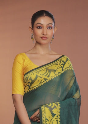 Green Tant Jamdani Saree Without Blouse Piece