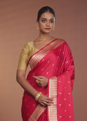 Pink Handloom Banarasi Pure Silk Saree With Blouse Piece