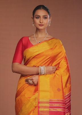 Yellow Kalakshetra Pure Silk Saree With Blouse Piece