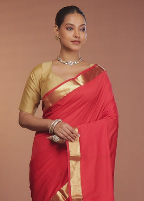 Red Kanjivaram Silk Saree With Blouse Piece