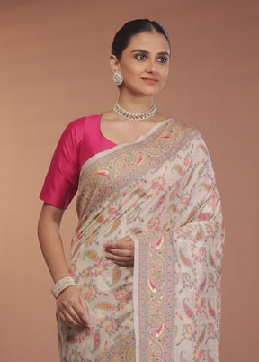 Cream Dupion Silk Saree With Blouse Piece