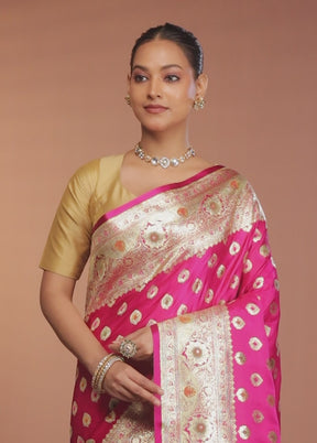 Pink Banarasi Silk Saree With Blouse Piece