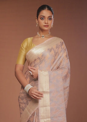 Peach Cotton Saree With Blouse Piece