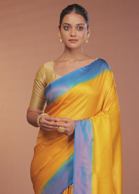 Yellow Dupion Silk Saree With Blouse Piece