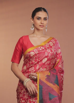 Multicolor Printed Pure Silk Saree Without Blouse Piece