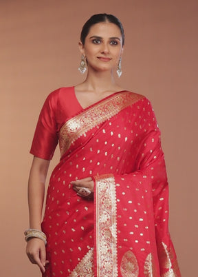 Red Banarasi Silk Saree With Blouse Piece
