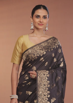 Black Dupion Silk Saree With Blouse Piece