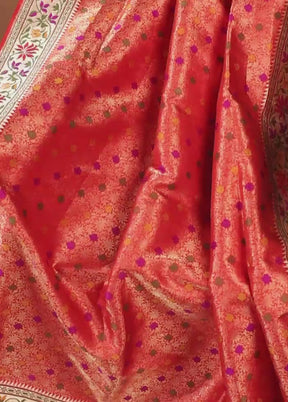 Red Handloom Katan Pure Silk Saree With Blouse Piece