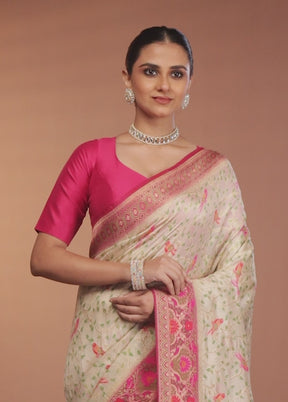Cream Dupion Silk Saree With Blouse Piece