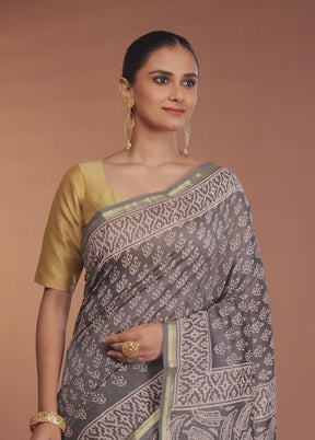 Grey Chanderi Silk Saree With Blouse Piece