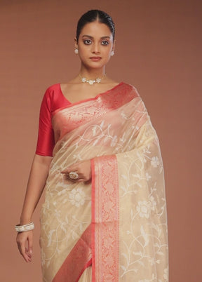 Cream Cotton Saree With Blouse Piece