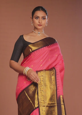 Pink Kanjivaram Silk Saree With Blouse Piece