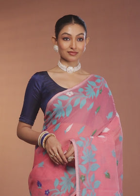 Pink Tant Jamdani Saree Without Blouse Piece