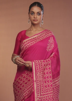 Purple Chanderi Silk Saree With Blouse Piece