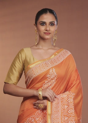 Orange Chanderi Silk Saree With Blouse Piece