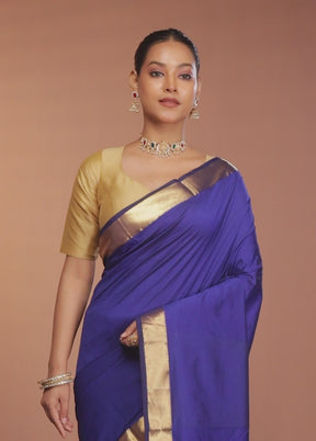 Blue Kanjivaram Silk Saree With Blouse Piece