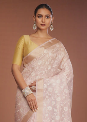 Pink Cotton Saree With Blouse Piece