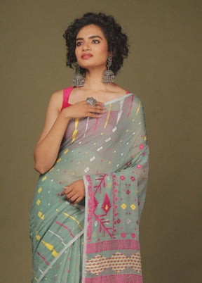 Green Tant Jamdani Saree Without Blouse Piece