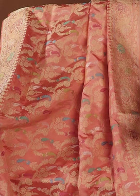 Peach Handloom Katan Pure Silk Saree With Blouse Piece