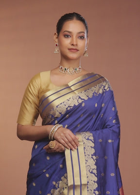Blue Kanjivaram Silk Saree With Blouse Piece