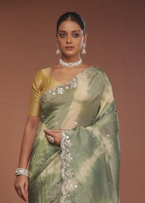 Green Tissue Silk Saree With Blouse Piece