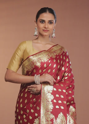 Maroon Banarasi Silk Saree With Blouse Piece