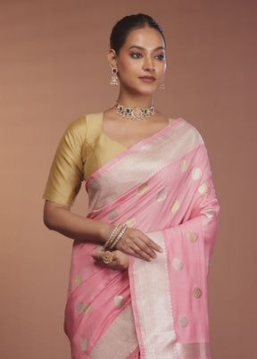Peach Banarasi Silk Saree With Blouse Piece