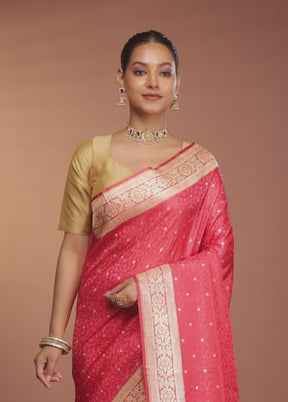 Pink Handloom Tanchoi Pure Silk Saree With Blouse Piece
